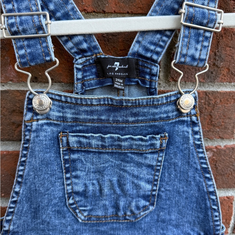 7 For All Mankind Stretchy Denim Jean Skirtall Overall Size 24 Months Girl - Picture 2 of 5